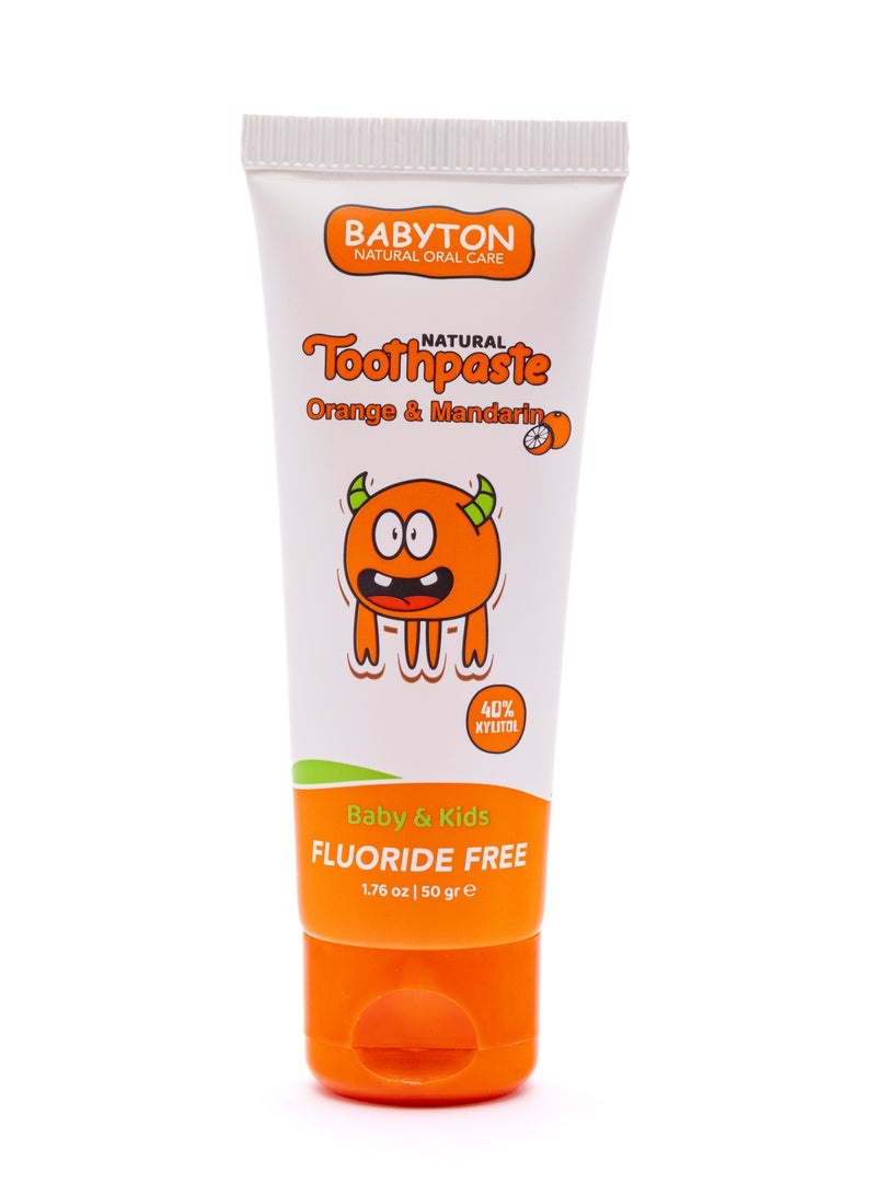 Babyton Natural Toothpaste - Tropical Flavor, Safe for Babies and Kids, Free from SLS/Fluoride/Parabens, 50ml (Orange & Mandarin) - Image 1