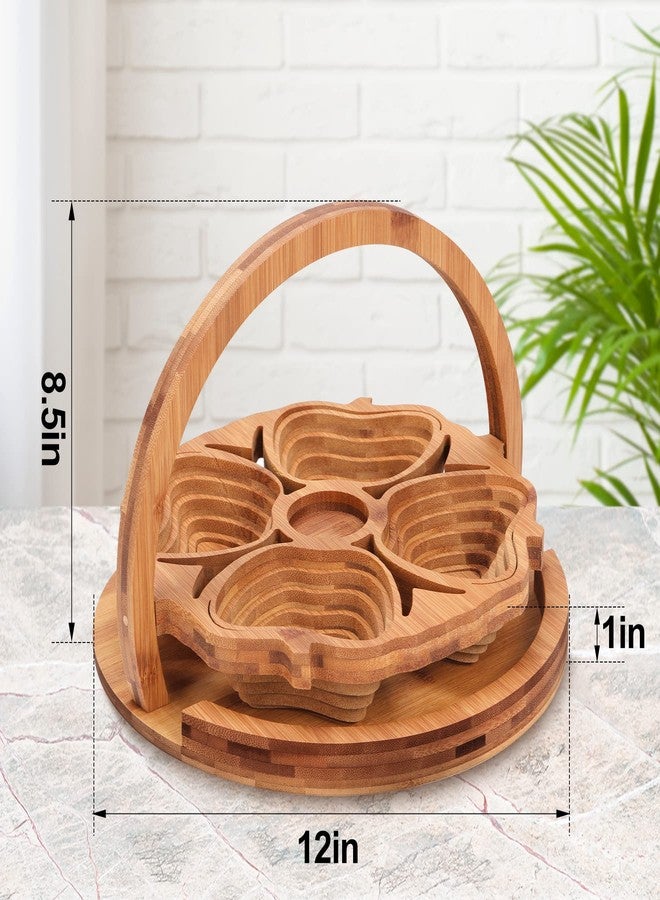 YIDADA Decorative Fruit Tray - Bamboo Nuts Storage Platter Tray with 4 Compartment, Delicate Snack Fruit Serving Tray, Multifunction Snack Storage Trays, Wooden Dried Fruit Box for Candy, Nut, Fruit - Image 2