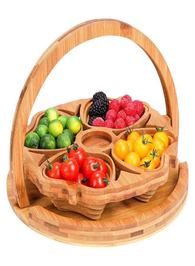 YIDADA Decorative Fruit Tray - Bamboo Nuts Storage Platter Tray with 4 Compartment, Delicate Snack Fruit Serving Tray, Multifunction Snack Storage Trays, Wooden Dried Fruit Box for Candy, Nut, Fruit - Image 1