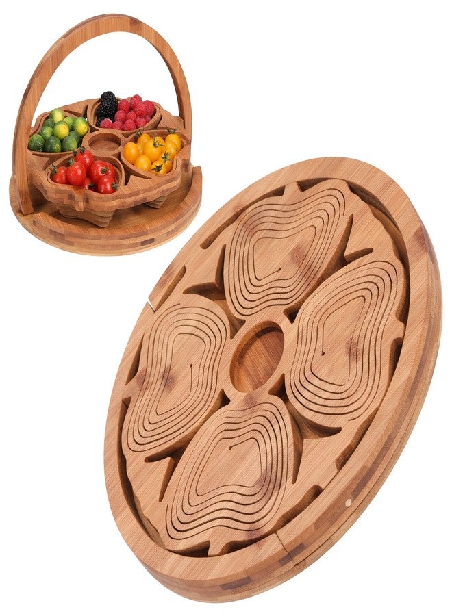 YIDADA Decorative Fruit Tray - Bamboo Nuts Storage Platter Tray with 4 Compartment, Delicate Snack Fruit Serving Tray, Multifunction Snack Storage Trays, Wooden Dried Fruit Box for Candy, Nut, Fruit - Image 5