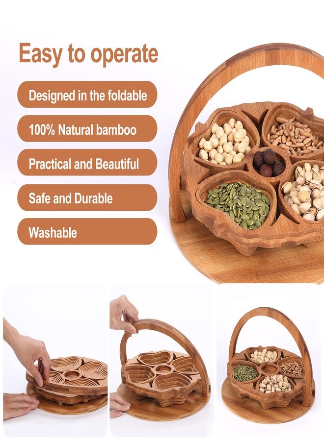 YIDADA Decorative Fruit Tray - Bamboo Nuts Storage Platter Tray with 4 Compartment, Delicate Snack Fruit Serving Tray, Multifunction Snack Storage Trays, Wooden Dried Fruit Box for Candy, Nut, Fruit - Image 4