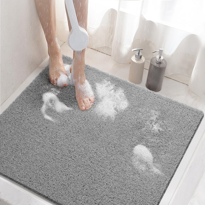 SHOWER MAT NON SLIP 60 X 60 CM NON SLIP BATH MAT WITH DRAIN SOFT PVC LOOFAH SHOWER BATH MAT FOR TUB QUICK DRYING SHOWER MAT FOR BATHROOM GREY