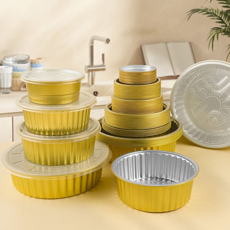 20 Pieces 9.81oz No Cover Golden Round Aluminum Foil Take Out Box Baking Pan Food Container for Heating Storage and Outdoor Use - Image 1