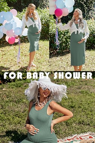 Ekouaer Women's Maternity Dress Rib Knit Sleeveless Baby Shower Dresses Casual Bodycon Pregnancy Clothes A Mint Green Small - Image 4