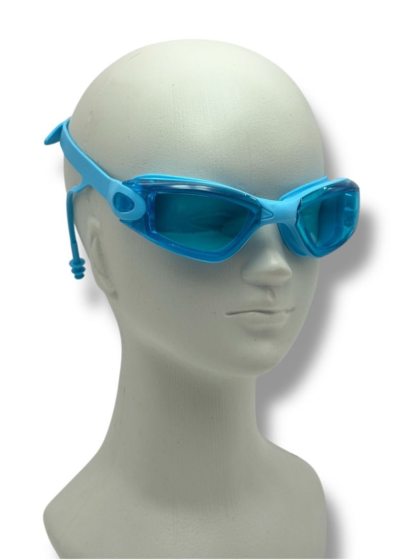 QSHOP ® Swimming Goggles with Back Closure for Expandable Fit + Comfortable Earplugs - Anti-fog and Water-Resistant Swimming Goggles for Kids and Adults for Workouts and Water Trips  - Image 1