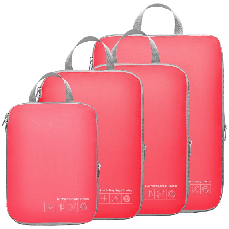 Cambond Compression Packing Cubes for Travel, 4 Pack Travel Bags Luggage Organizers Travel Essentials Compression Cubes for Carry on Suitcases, Watermelon Pink - Image 1