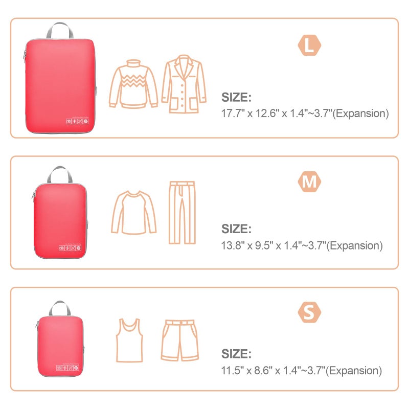 Cambond Compression Packing Cubes for Travel, 4 Pack Travel Bags Luggage Organizers Travel Essentials Compression Cubes for Carry on Suitcases, Watermelon Pink - Image 2