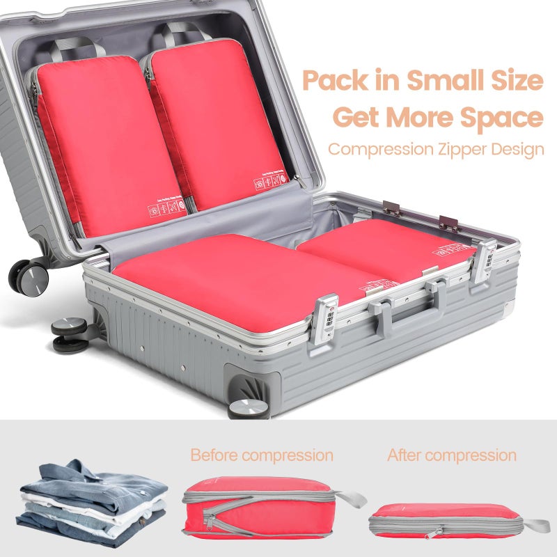 Cambond Compression Packing Cubes for Travel, 4 Pack Travel Bags Luggage Organizers Travel Essentials Compression Cubes for Carry on Suitcases, Watermelon Pink - Image 3