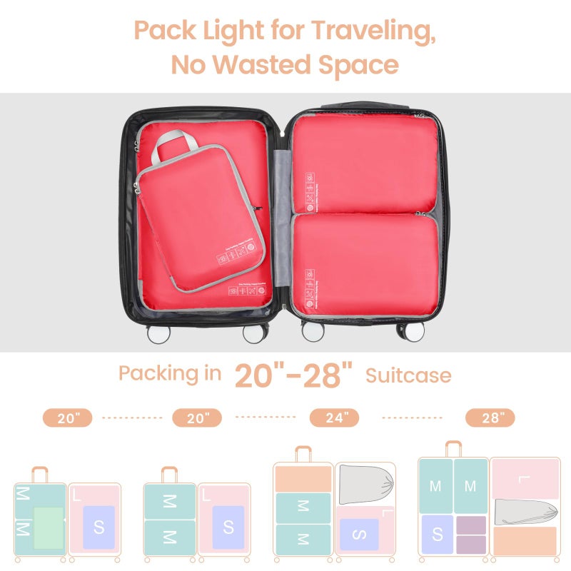 Cambond Compression Packing Cubes for Travel, 4 Pack Travel Bags Luggage Organizers Travel Essentials Compression Cubes for Carry on Suitcases, Watermelon Pink - Image 5