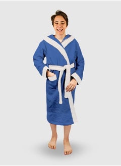 Sky blue cotton baby bathrobe with hood for baby girls and boys