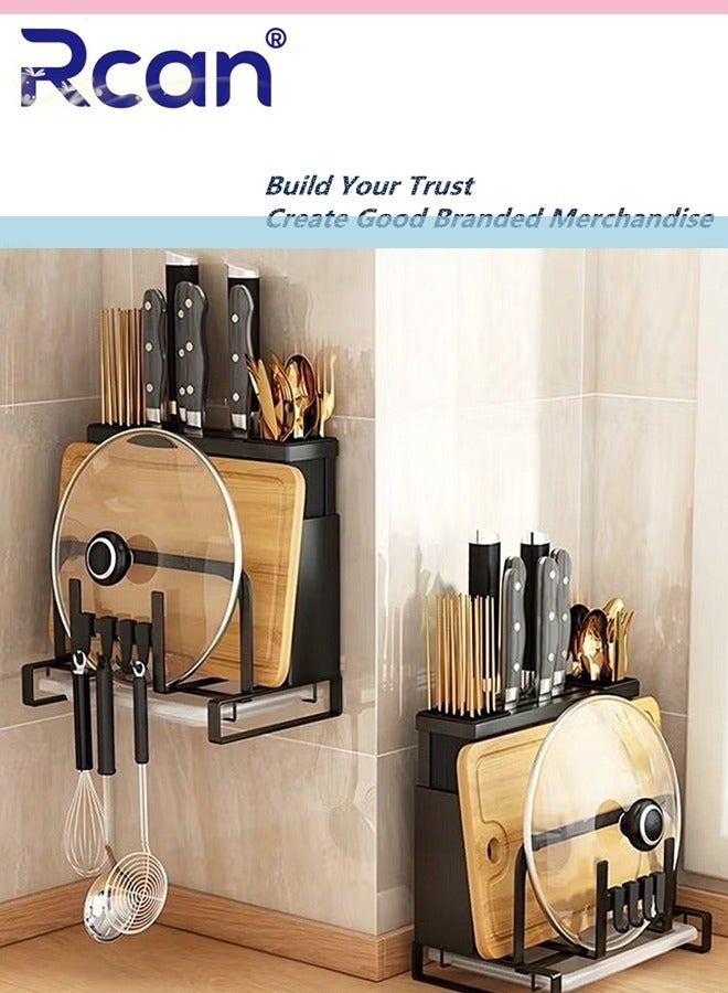Rcan Knife Holder Kitchen Utensils Holder With Draining Tray Knife Block Kitchen Gadgets Sets For Chopsticks Spoons Cutting Board Multi Function Storage Rack Kitchen Counter Universal Knife Holder - Image 1