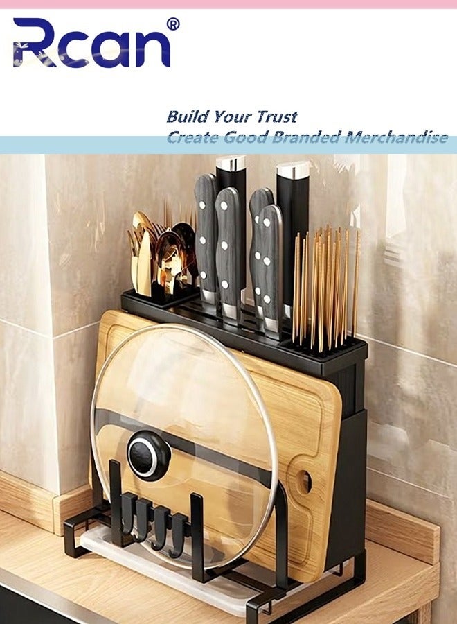 Rcan Knife Holder Kitchen Utensils Holder With Draining Tray Knife Block Kitchen Gadgets Sets For Chopsticks Spoons Cutting Board Multi Function Storage Rack Kitchen Counter Universal Knife Holder - Image 2