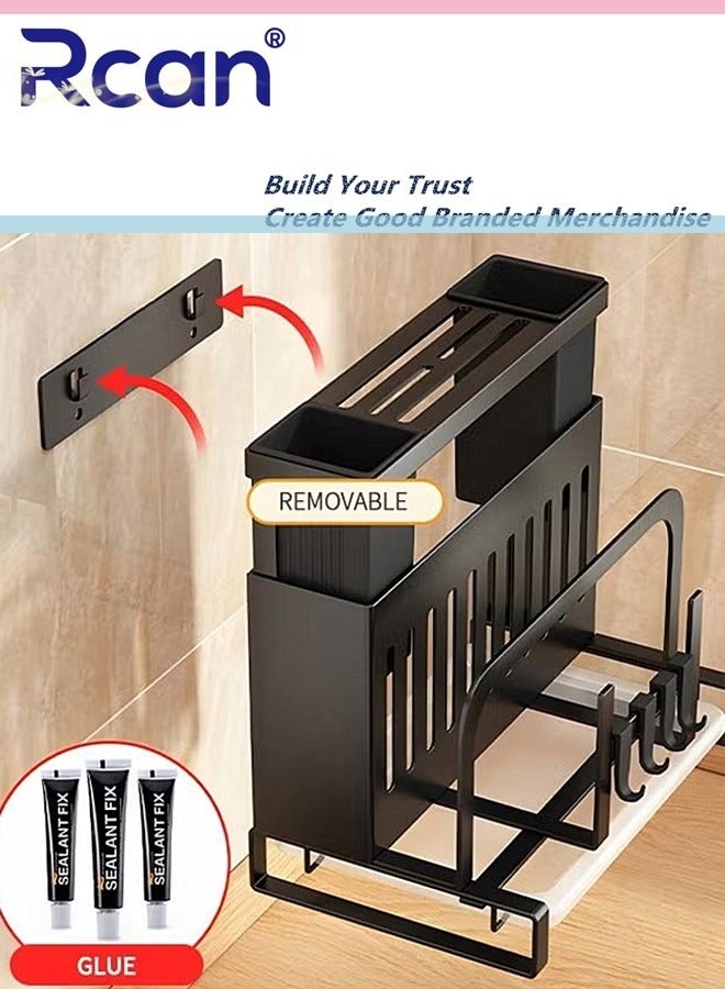 Rcan Knife Holder Kitchen Utensils Holder With Draining Tray Knife Block Kitchen Gadgets Sets For Chopsticks Spoons Cutting Board Multi Function Storage Rack Kitchen Counter Universal Knife Holder - Image 3