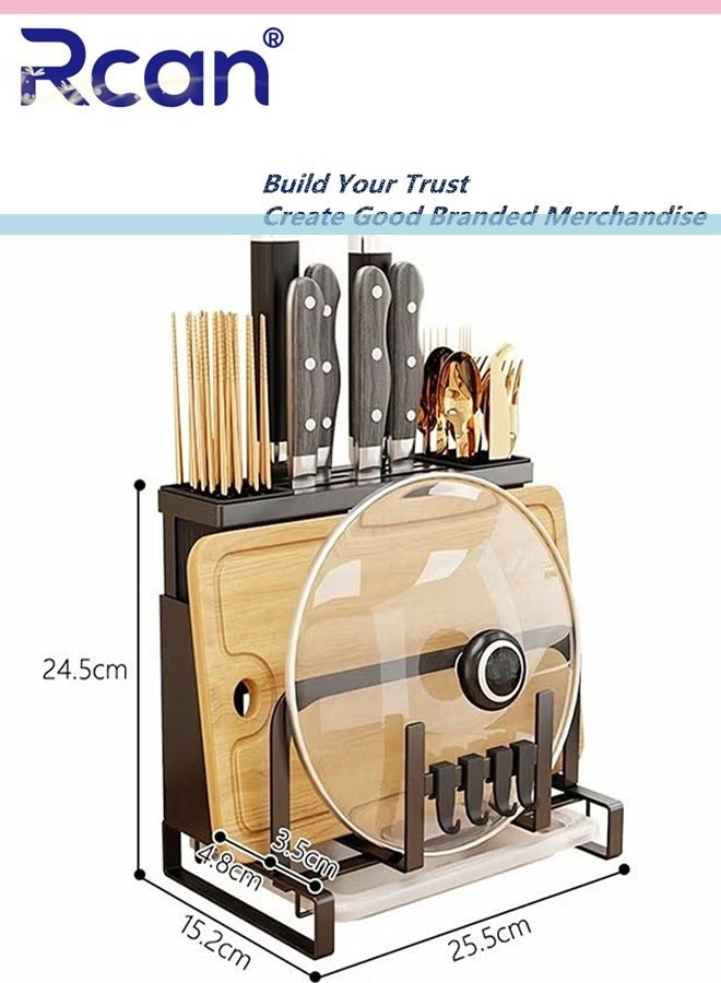 Rcan Knife Holder Kitchen Utensils Holder With Draining Tray Knife Block Kitchen Gadgets Sets For Chopsticks Spoons Cutting Board Multi Function Storage Rack Kitchen Counter Universal Knife Holder - Image 5