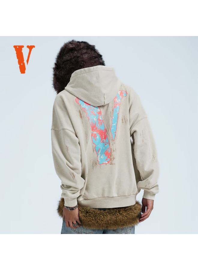 Vlone Staple Hoodie 25 Ink Splatter Large Logo Print Washed Hoodie Vlhd25010 Pink XL - Image 3