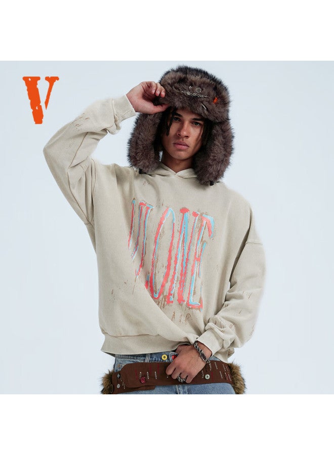 Vlone Staple Hoodie 25 Ink Splatter Large Logo Print Washed Hoodie Vlhd25010 Pink XL - Image 4