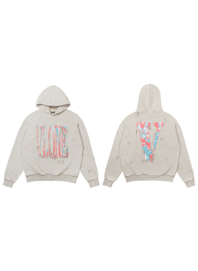 Vlone Staple Hoodie 25 Ink Splatter Large Logo Print Washed Hoodie Vlhd25010 Pink XL - Image 5