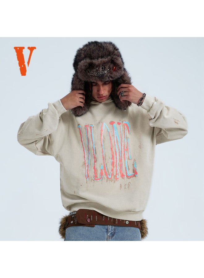 Vlone Staple Hoodie 25 Ink Splatter Large Logo Print Washed Hoodie Vlhd25010 Pink XL - Image 2