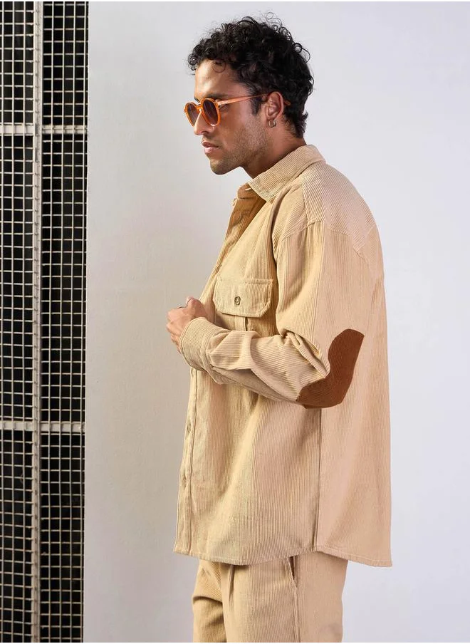 Mascln Sassafras Corduroy Elbow Patch Oversized Shirt by Styli