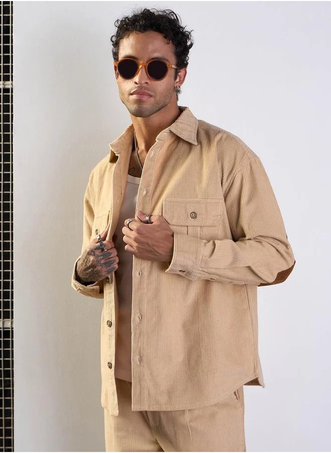 Mascln Sassafras Corduroy Elbow Patch Oversized Shirt by Styli