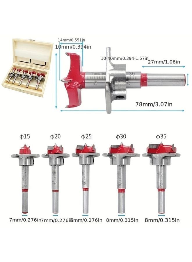 5 قطع من أسنان فورستنر كربيد مجموعة أ 15-35 ملم معدات حفر مفصلات النجارة - Image 4
