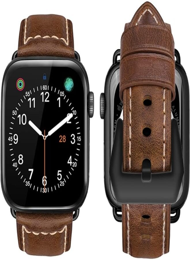 iBazal - iBazal Compatible with iWatch Band,Genuine Leather Strap Replacement for Apple Watch Series 4 (44mm) Series 3 Series 2 Series 1 (42mm) Sports & Edition Men Women - Image 1