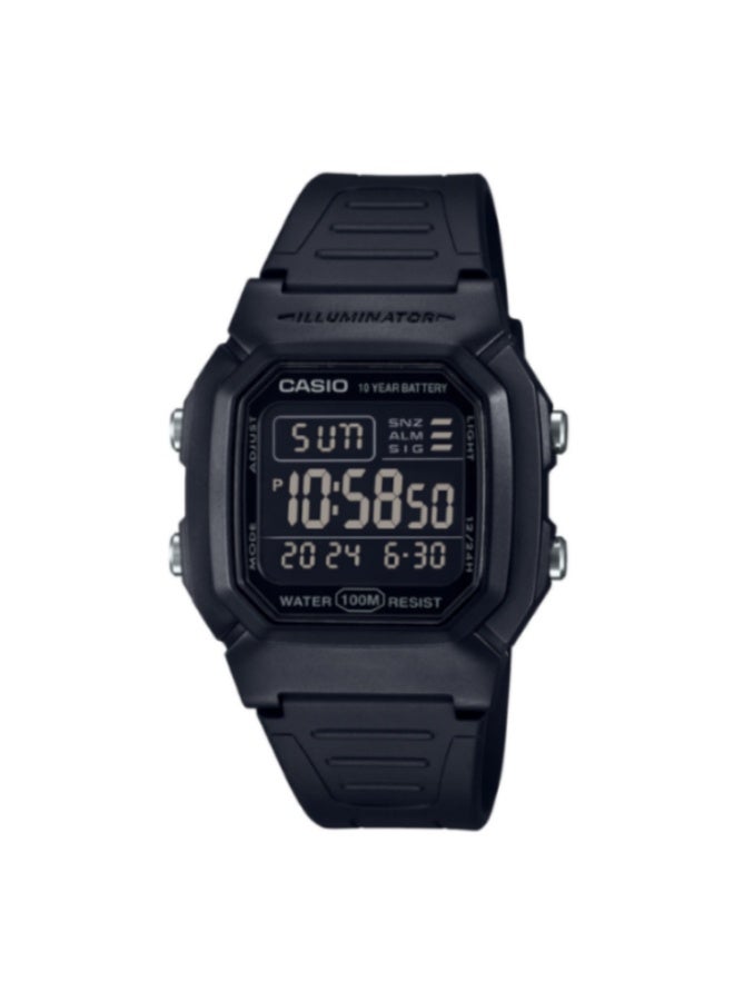 ساعة رجالية رقمية ثنائية التوقيت بسوار من الراتنج الأسود W-800H-1BVDF