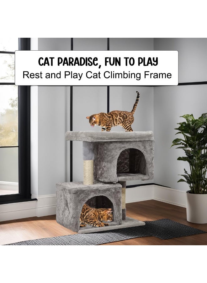 أن ان سي بيتس برج شجرة القطط - برج قطط رمادي بارتفاع 65 سم مع شقتين خاصتين مريحتين، ومكان مفتوح كبير للسرير، وعمود خدش - Image 3