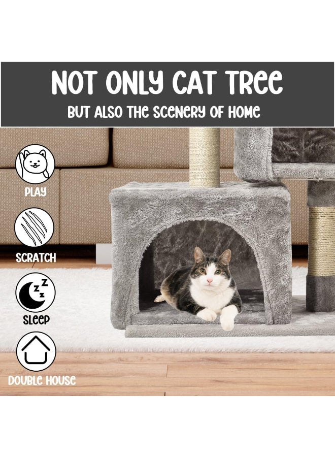 أن ان سي بيتس برج شجرة القطط - برج قطط رمادي بارتفاع 65 سم مع شقتين خاصتين مريحتين، ومكان مفتوح كبير للسرير، وعمود خدش - Image 5