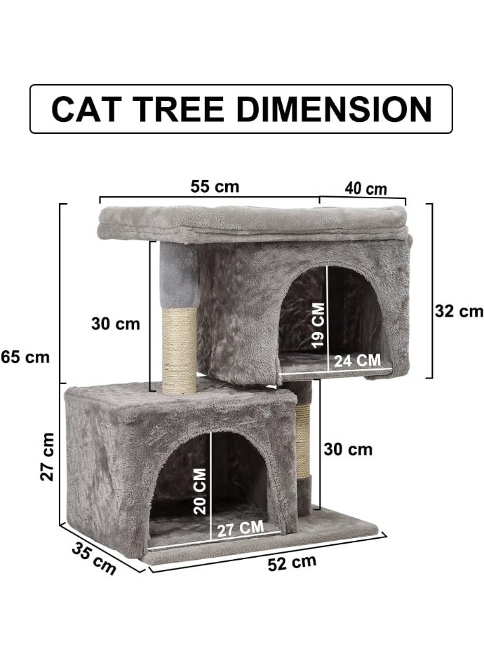 أن ان سي بيتس برج شجرة القطط - برج قطط رمادي بارتفاع 65 سم مع شقتين خاصتين مريحتين، ومكان مفتوح كبير للسرير، وعمود خدش - Image 2