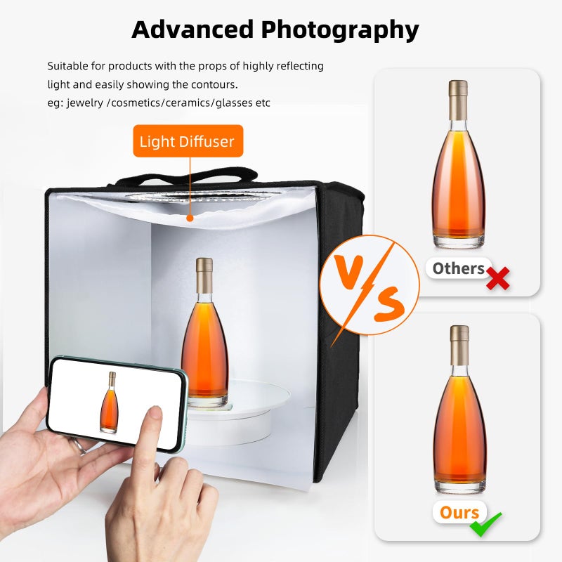 Glendan Portable Photo Studio Light Box,12"x12" Professional Dimmable Shooting Tent Kit with 112 LED Lights & 6 Backdrops for Jewelry and Small Items Product Photography - Image 5