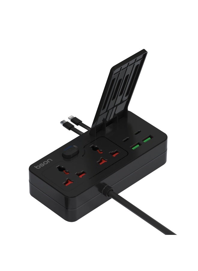 BSON 8 Port Multi Power Socket Extension, Built-in USB Cables, Detachable Mobile Stand, Desk and Bedside Organizer, Smart USB Hub for Phones and Devices, Ideal for Home Office & Travel - Image 1