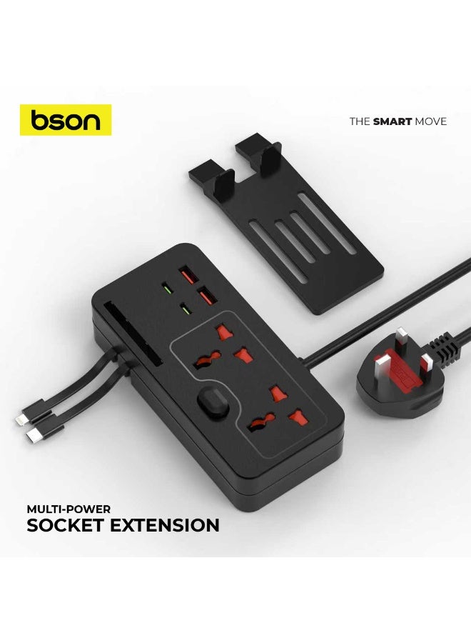 BSON 8 Port Multi Power Socket Extension, Built-in USB Cables, Detachable Mobile Stand, Desk and Bedside Organizer, Smart USB Hub for Phones and Devices, Ideal for Home Office & Travel - Image 4