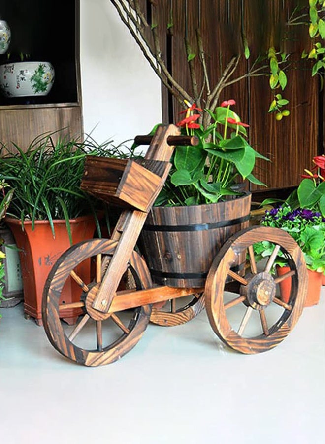 HOME TASTE Hometaste Tricycle Wooden Flower Cart Planter With 3 Wheels - Indoor/Outdoor Garden Decor - Ideal For Patio, Lawn, And Backyard - Handcrafted Wood Design For Elegance And Style  - Image 1