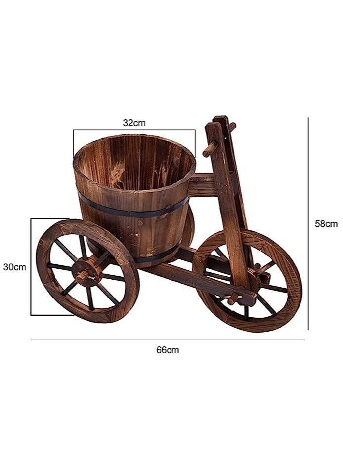 HOME TASTE Hometaste Tricycle Wooden Flower Cart Planter With 3 Wheels - Indoor/Outdoor Garden Decor - Ideal For Patio, Lawn, And Backyard - Handcrafted Wood Design For Elegance And Style  - Image 2