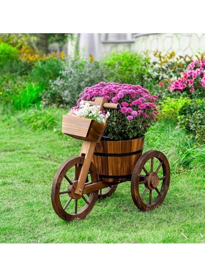 HOME TASTE Hometaste Tricycle Wooden Flower Cart Planter With 3 Wheels - Indoor/Outdoor Garden Decor - Ideal For Patio, Lawn, And Backyard - Handcrafted Wood Design For Elegance And Style  - Image 3