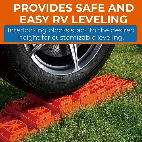 SEAFLO Heavy Duty RV Leveling Blocks Compatible with Single Wheels, Double Wheels, Hydraulic Jacks, Tongue Jacks and More Orange 5 Pack - Image 4