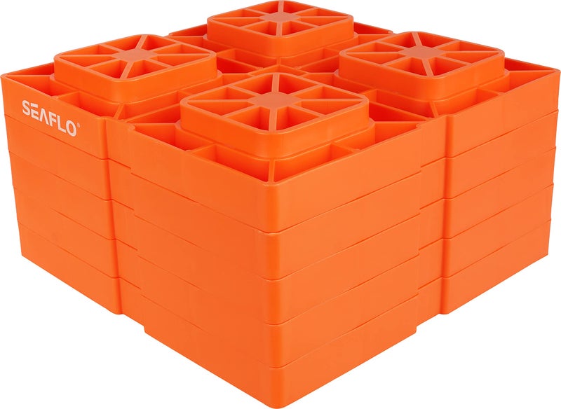 SEAFLO Heavy Duty RV Leveling Blocks Compatible with Single Wheels, Double Wheels, Hydraulic Jacks, Tongue Jacks and More Orange 5 Pack - Image 1