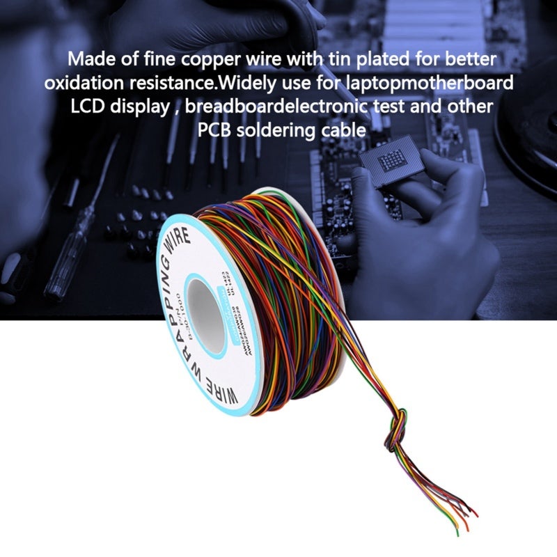 Test Cable 0.55mm OD Multicolor Flexible Copper Wire - Tin Plated Insulation Wrap Breadboard Jumper for Electronic Test PCB Soldering Plastic Spool - Image 2