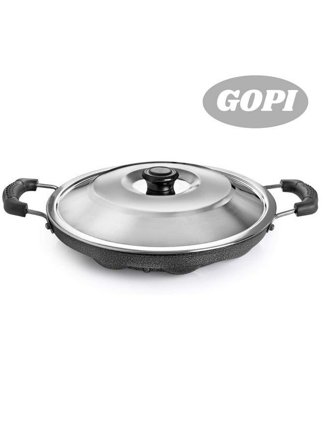 GOPI جوبى صينية ألومنيوم 12 تجويف أباّم باترا بانياراكال بمقبضين جانبيين مع غطاء فولاذي وعصا خشبية، (23 سم، أسود) - Image 5