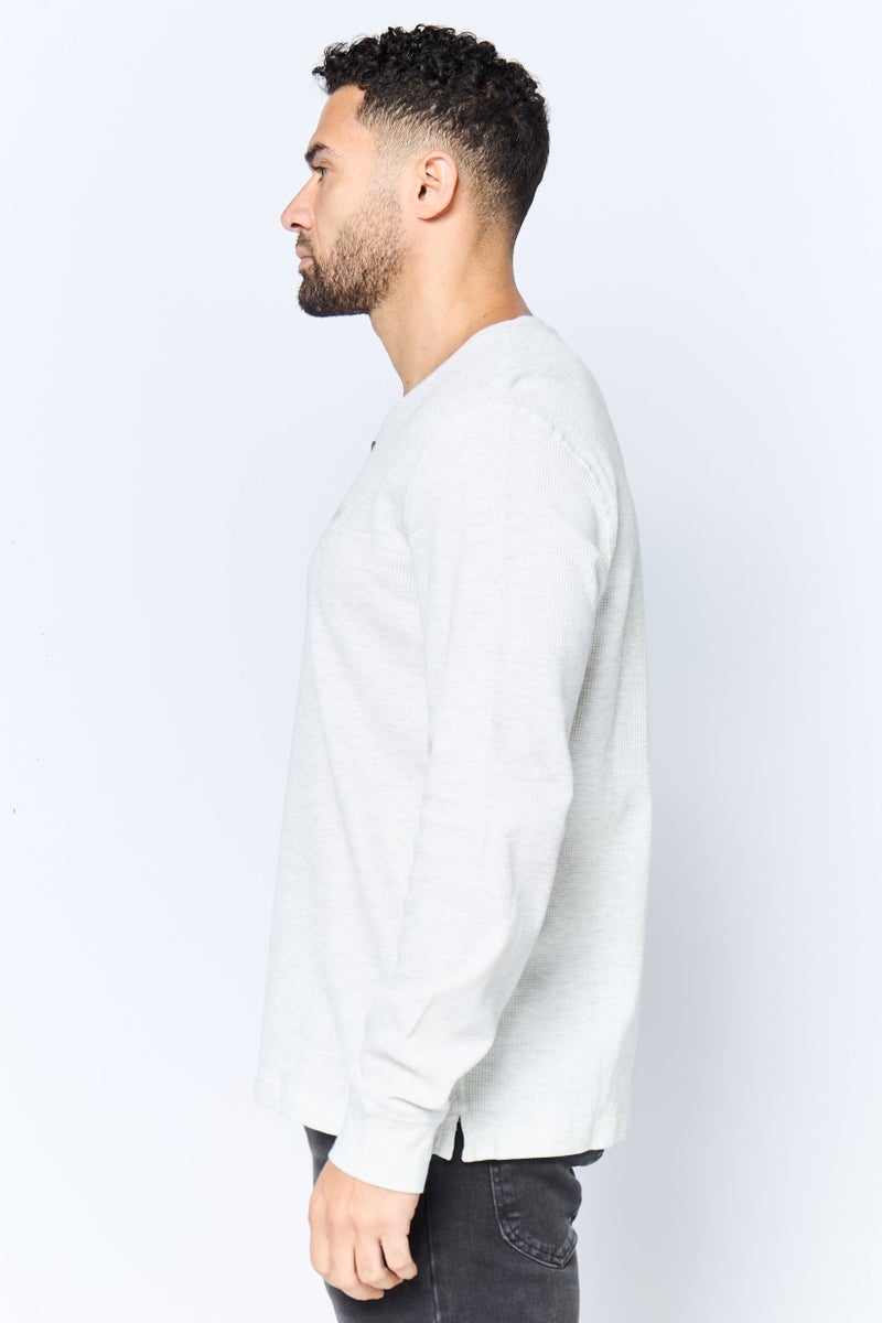 Chaps Men Henley Neck Embroidered Logo Long Sleeve Sweatshirt, Light Grey - Image 2