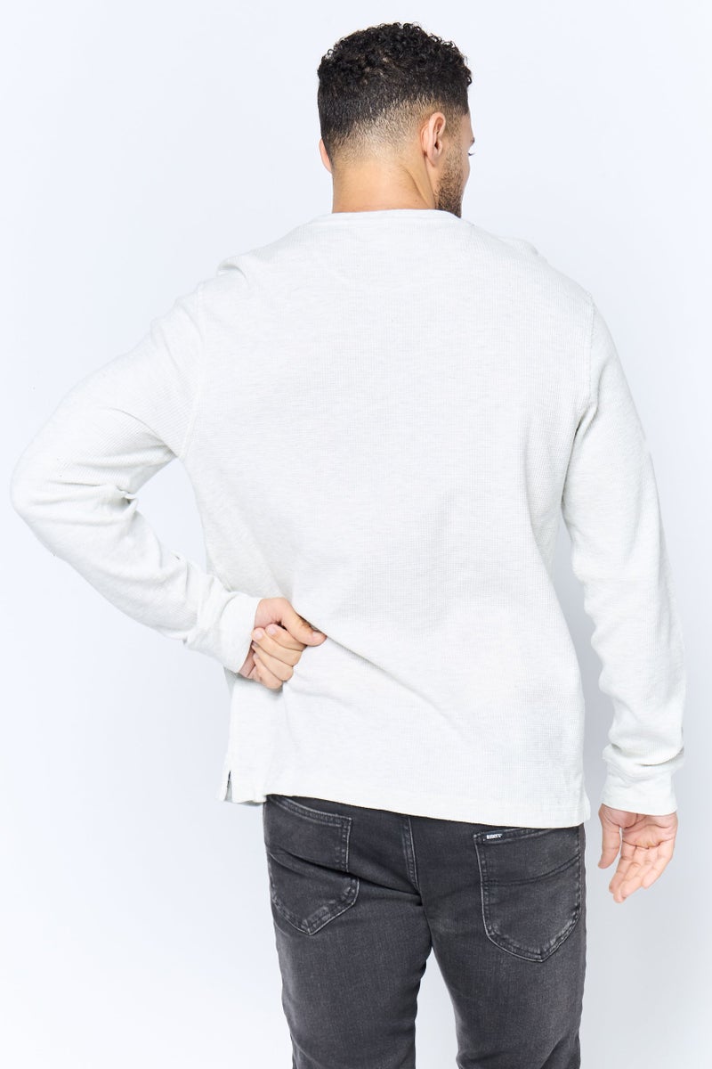 Chaps Men Henley Neck Embroidered Logo Long Sleeve Sweatshirt, Light Grey - Image 3