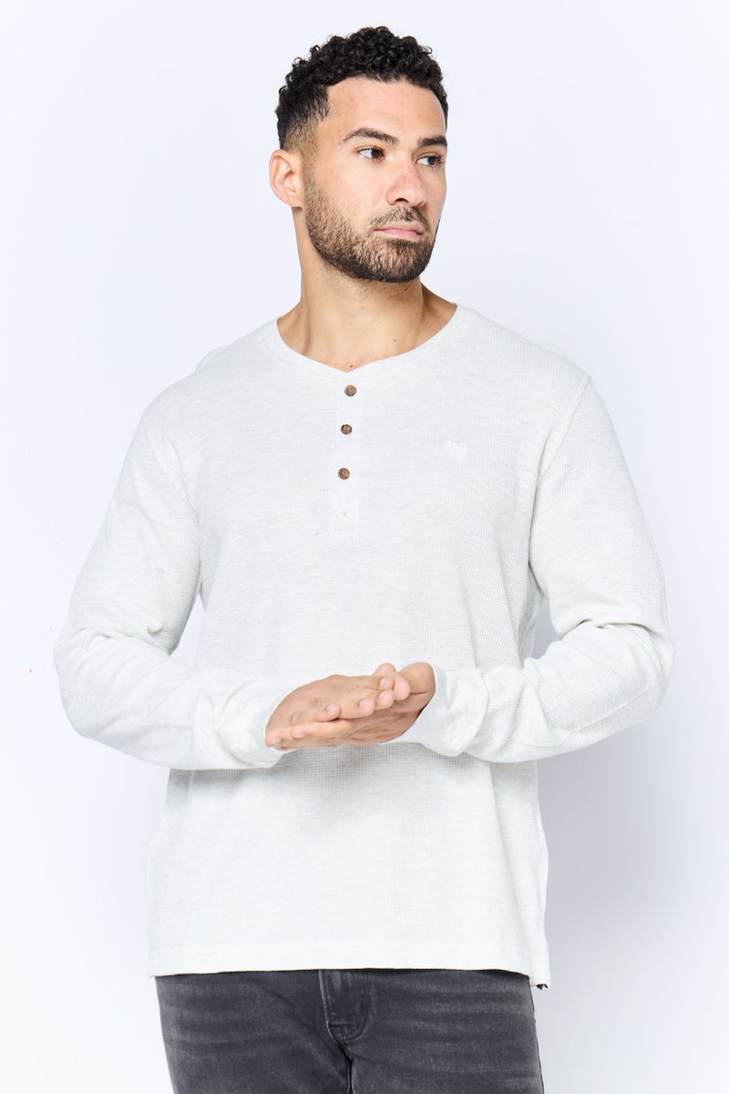 Chaps Men Henley Neck Embroidered Logo Long Sleeve Sweatshirt, Light Grey - Image 1