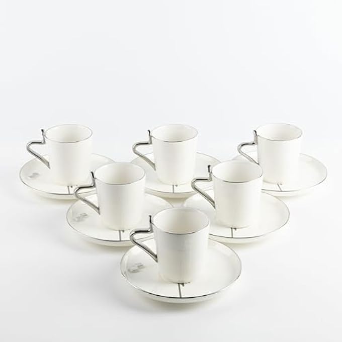 rayihni Porcelain Tea Set 12 Pcs From Liqaa  Pearl White  Silver - Image 2