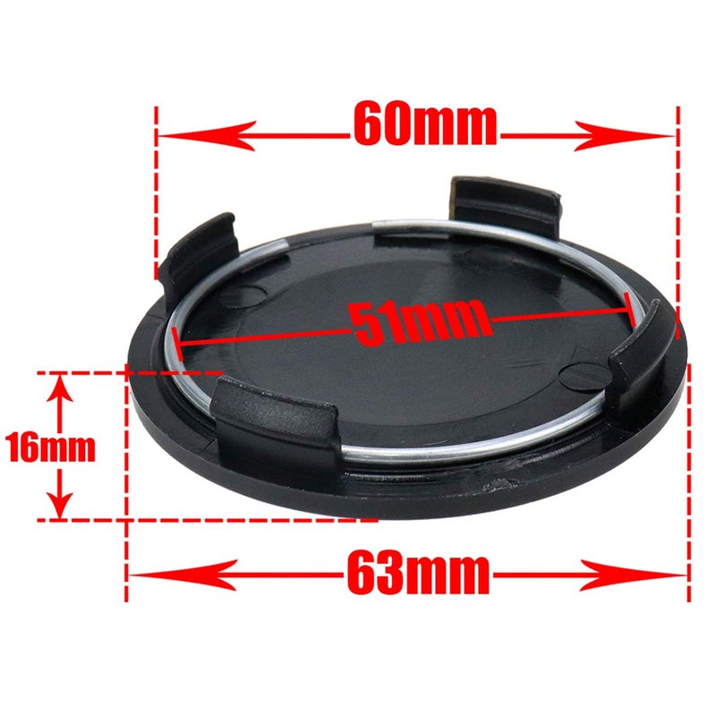 AUTUT Center Caps,63mm Silver Wheel Rim Hub Center Covers Replacement 60mm Lug to Lug,Silver Top&Black Base,Pack of 4 - Image 2