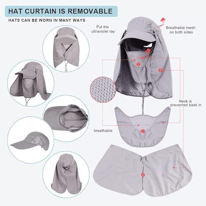 Oligitdi Polyester Sun Protection Cap For Men, Beach Fishing Hat, Summer Hat For Men, Round Sun Cap For Hiking, Fishing, Gardning, Travel (Grey) - Image 3