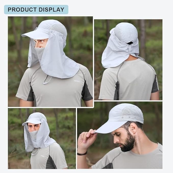 Oligitdi Polyester Sun Protection Cap For Men, Beach Fishing Hat, Summer Hat For Men, Round Sun Cap For Hiking, Fishing, Gardning, Travel (Grey) - Image 5