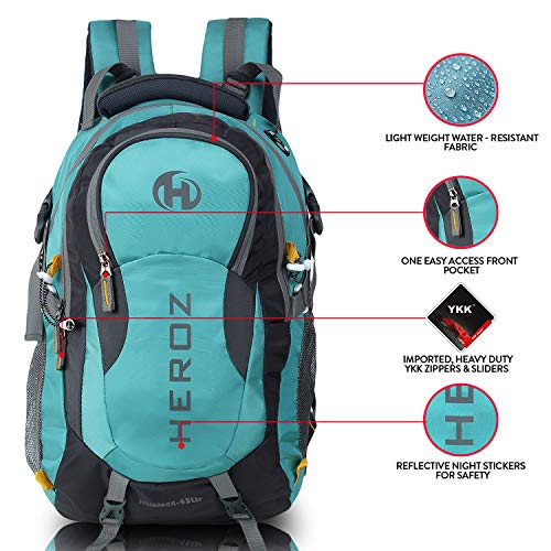 HEROZ Hammer Unisex Nylon 45 L Travel Laptop Backpack Water Resistant Slim Durable Fits Up to 17.3 Inch Laptop Notebook (ALL) (Grey & Sea Green) - Image 3
