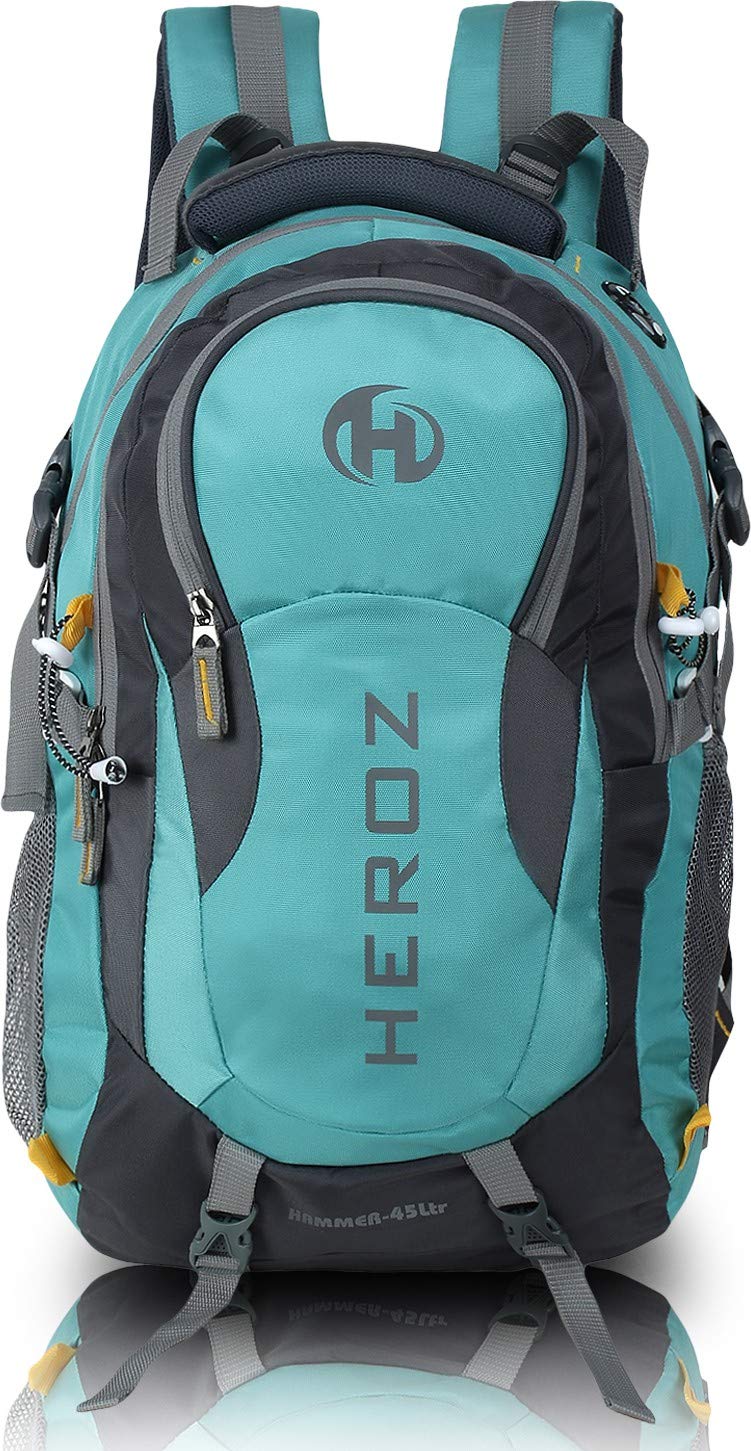 HEROZ Hammer Unisex Nylon 45 L Travel Laptop Backpack Water Resistant Slim Durable Fits Up to 17.3 Inch Laptop Notebook (ALL) (Grey & Sea Green) - Image 1
