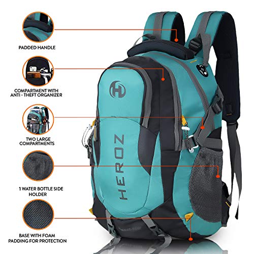 HEROZ Hammer Unisex Nylon 45 L Travel Laptop Backpack Water Resistant Slim Durable Fits Up to 17.3 Inch Laptop Notebook (ALL) (Grey & Sea Green) - Image 2